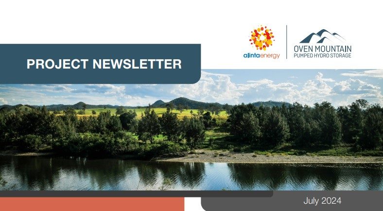 A teaser for our latest Project Newsletter for July 2024 showcasing the Alinta Energy logo, OMPS logo and an image of the Macleay River